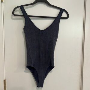 Charcoal black/gray ribbed bodysuit